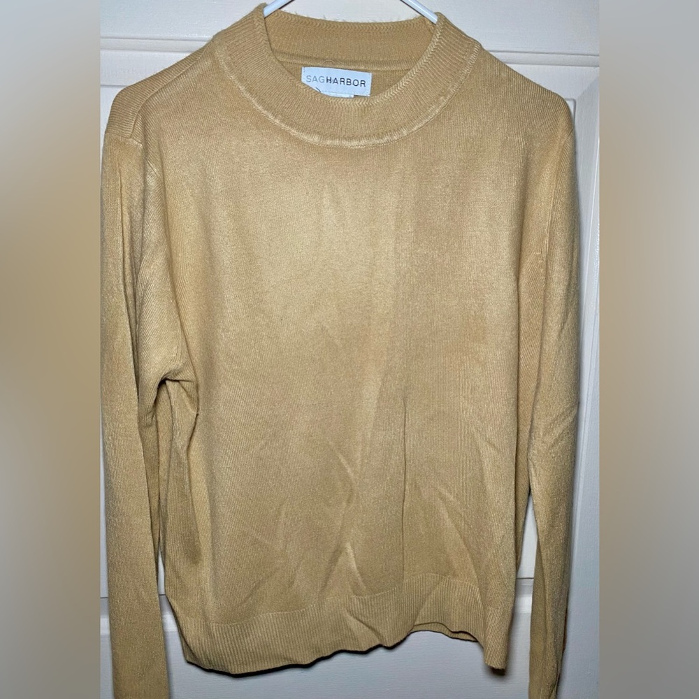 Sag Harbor Tan/Brown Long Sleeve Sweater‎ Women's mock turtleneck L/XL